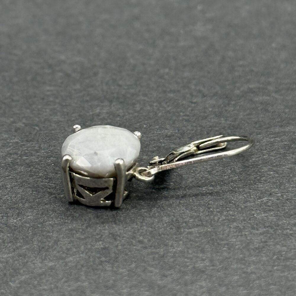 925 Sterling Silver Faceted Gray Chalcedony Quartz Leverback Drop Earrings - Picture 3 of 7